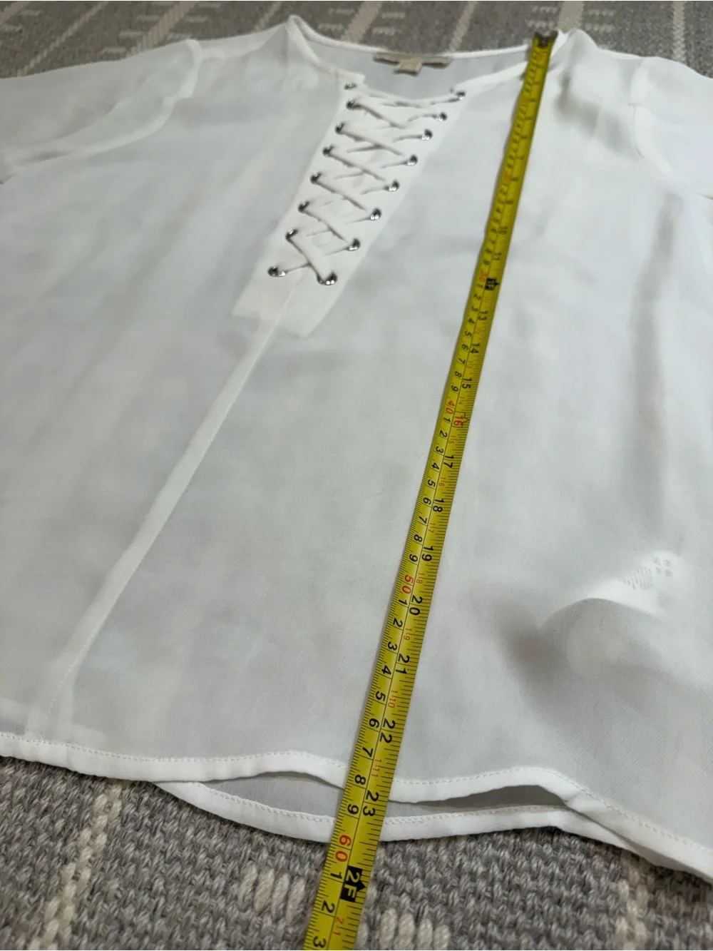 Michael Kors Small White Lace-Up Grommet Blouse Short Sleeve